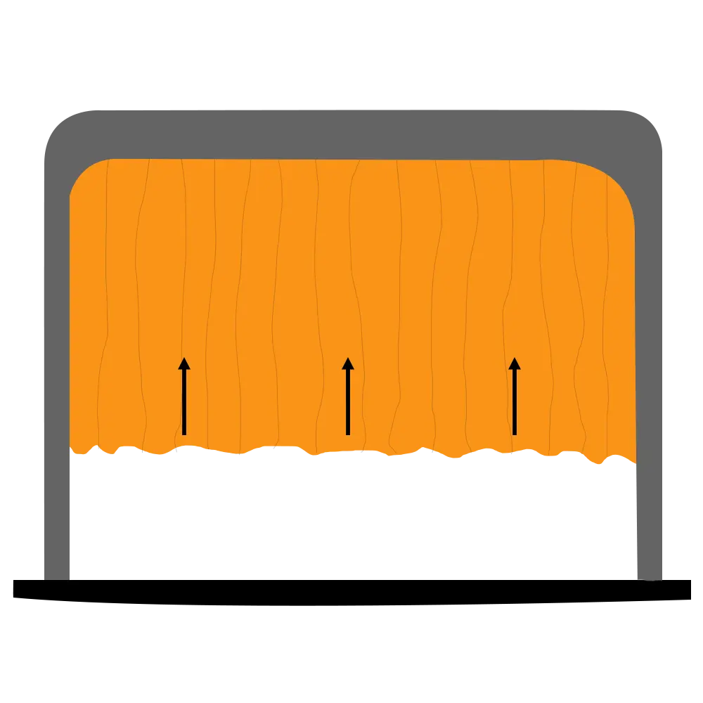 Guillotine curtain opening diagram - the whole drape rises straight up into the fly tower.