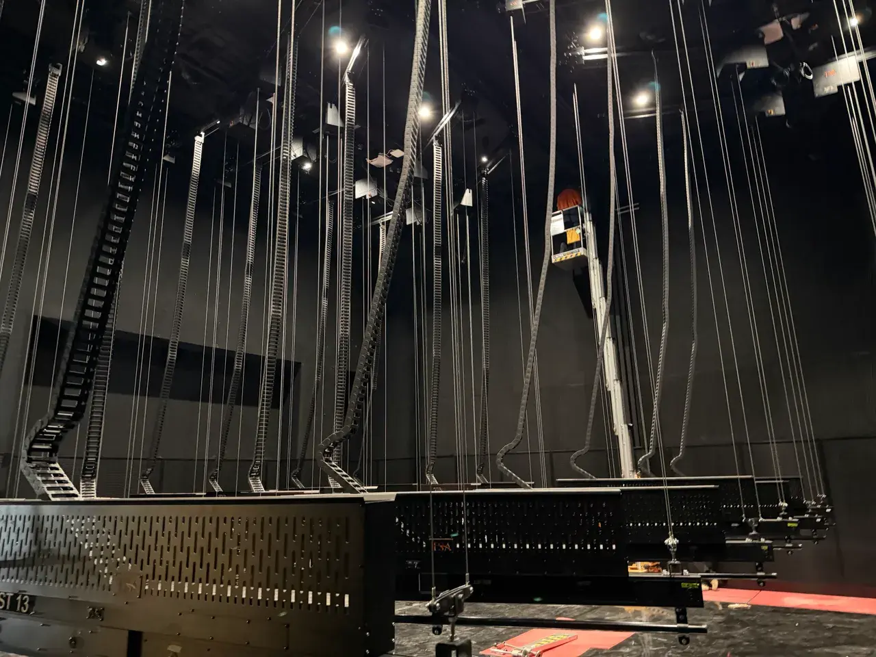 Fly lines rigged backstage for Beetlejuice