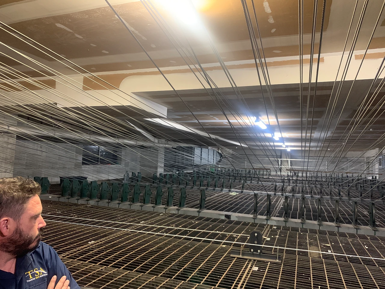A TSA inspector on the fly floor at Gladstone Entertainment & Convention Centre during the annual inspection.