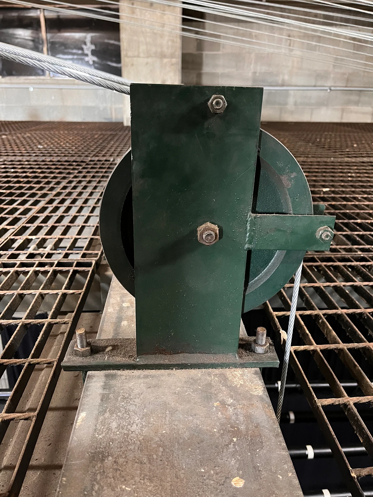 Loft sheave and head block detail recorded during fly system rectification works at Gladstone.