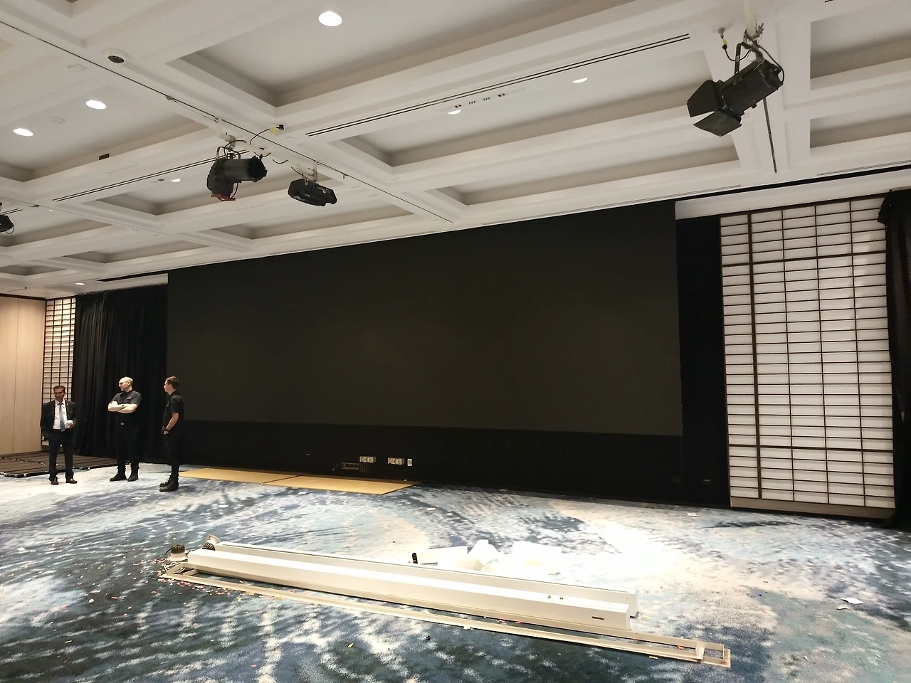 The completed five-metre LED screen in the River Room at the Pan Pacific.